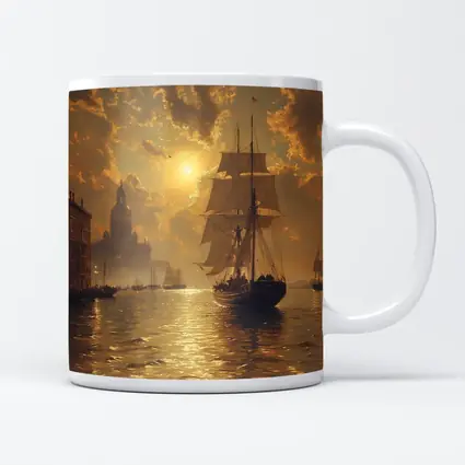 Tall Ship Venice Canal Golden Sunset Painting