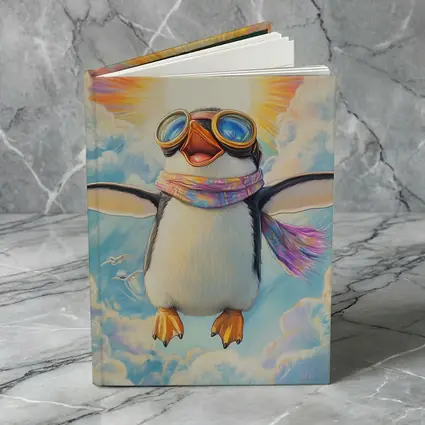 Happy Penguin Flying Through Colorful Sky