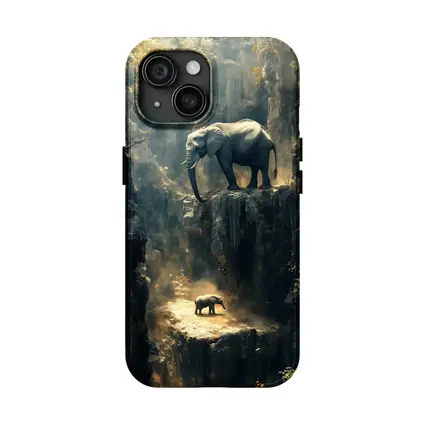 Elephants on Rocky Canyon Cliffs Surreal