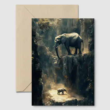 Elephants on Rocky Canyon Cliffs Surreal