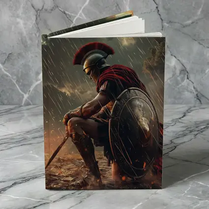 Spartan Warrior Kneeling Under Blood Moon