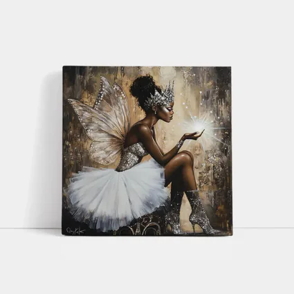 Black Fairy Queen Glitter Wings Fantasy Art