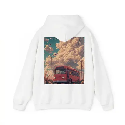 Red Bus Anime Floral Cloudy Sky Scene