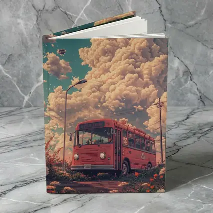 Red Bus Anime Floral Cloudy Sky Scene