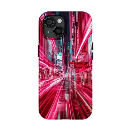Neon Pink City Street Light Trails Night
