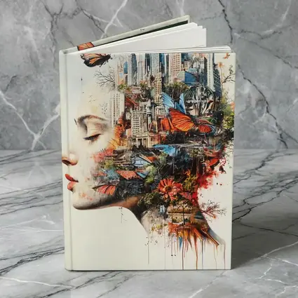 Woman Face Double Exposure City Butterflies
