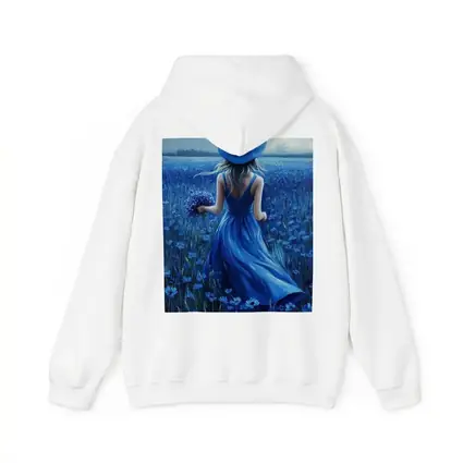 Woman in Blue Dress Cornflower Field Painting