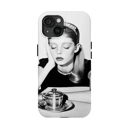Black and White Retro Girl Tea Portrait