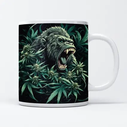 Roaring Gorilla Surrounded By Cannabis Leaves