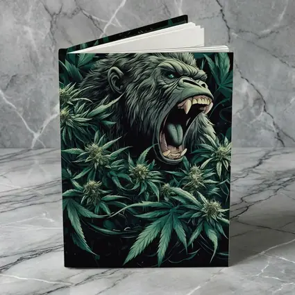 Roaring Gorilla Surrounded By Cannabis Leaves