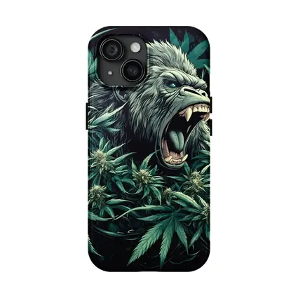 Roaring Gorilla Surrounded By Cannabis Leaves