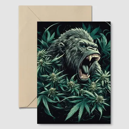 Roaring Gorilla Surrounded By Cannabis Leaves