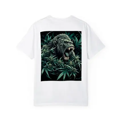 Roaring Gorilla Surrounded By Cannabis Leaves
