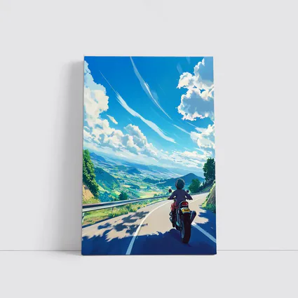 Anime Motorcycle Rider Open Road Countryside