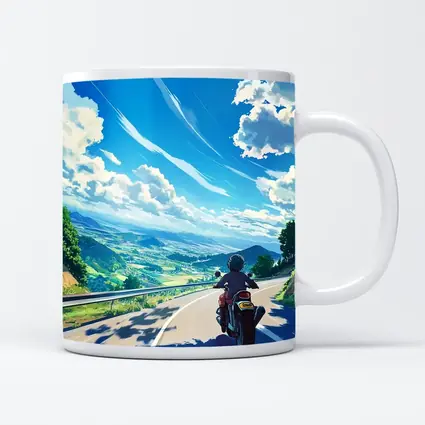 Anime Motorcycle Rider Open Road Countryside