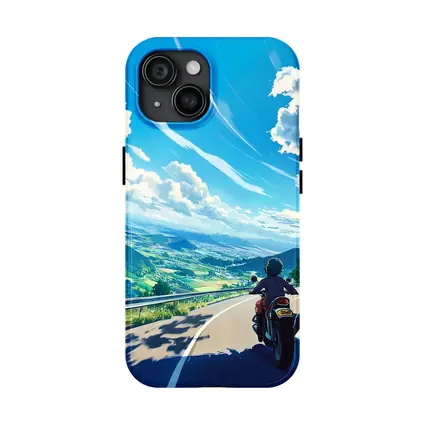 Anime Motorcycle Rider Open Road Countryside