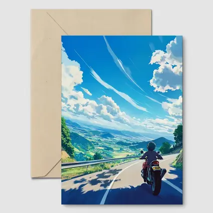 Anime Motorcycle Rider Open Road Countryside