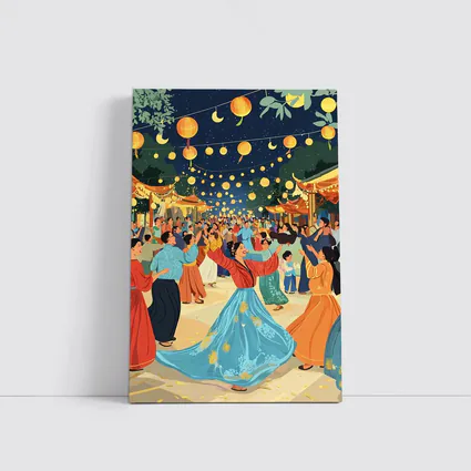 Mid Autumn Festival Dance Lanterns Night Illustration