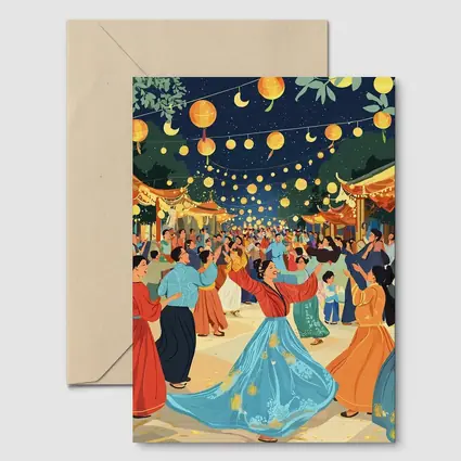 Mid Autumn Festival Dance Lanterns Night Illustration