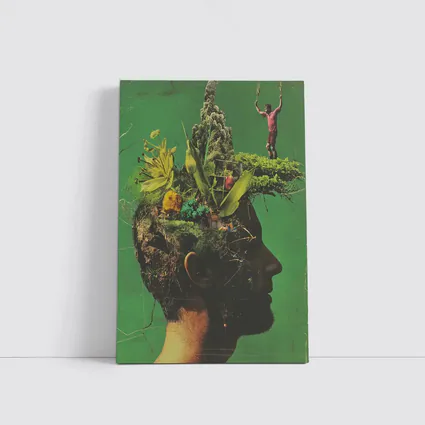 Man Head Nature Growth Collage Green Background