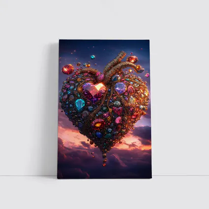 Jeweled Anatomical Heart Floating Twilight Sky
