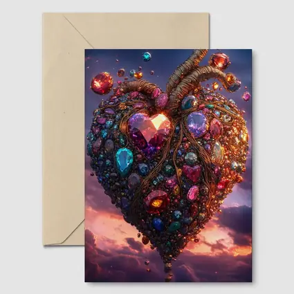 Jeweled Anatomical Heart Floating Twilight Sky