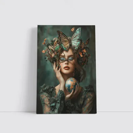 Woman With Butterflies Holding Earth Globe