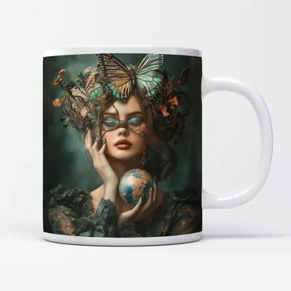 Woman With Butterflies Holding Earth Globe