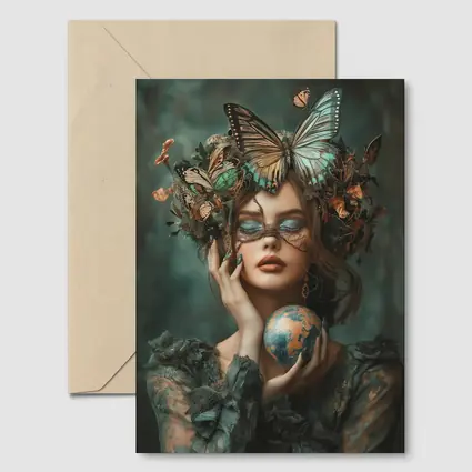 Woman With Butterflies Holding Earth Globe