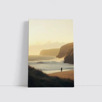 Lone Figure Standing on Golden Coastal Beach