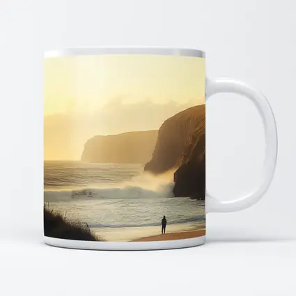 Lone Figure Standing on Golden Coastal Beach