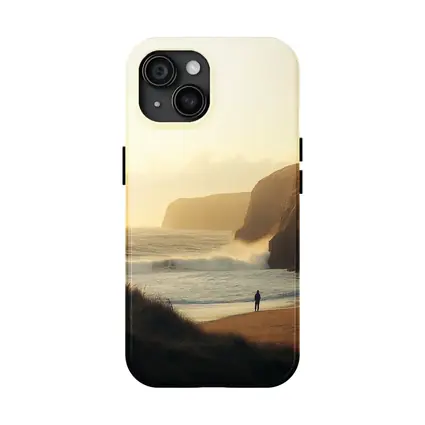 Lone Figure Standing on Golden Coastal Beach