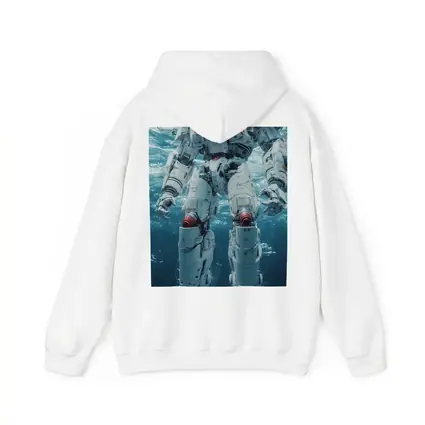 White Mech Robot Standing Underwater Ocean