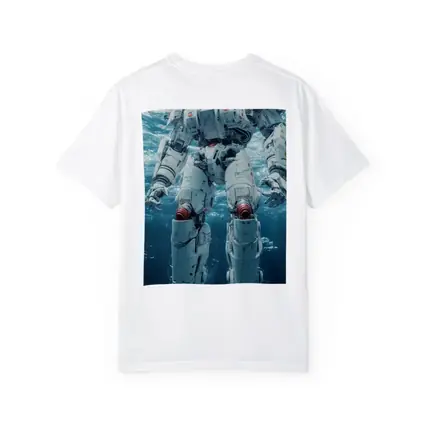 White Mech Robot Standing Underwater Ocean