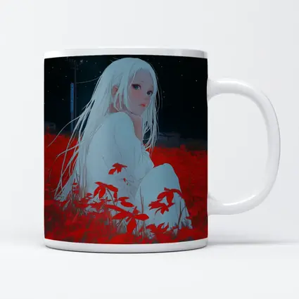 Anime Girl Sitting In Red Flower Field
