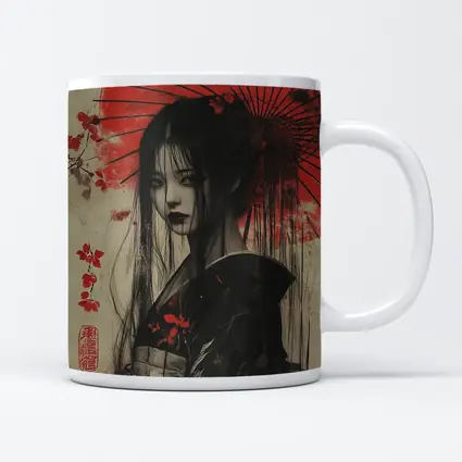 Dark Geisha Red Umbrella Japanese Art