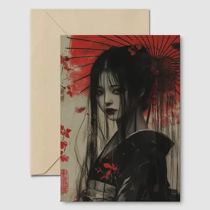 Dark Geisha Red Umbrella Japanese Art