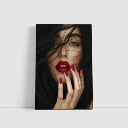 Dark Hair Woman Red Lips Portrait