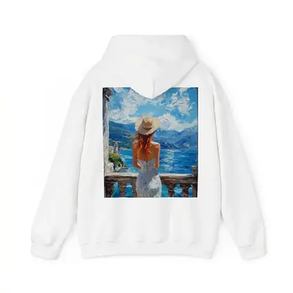 Woman On Balcony Mediterranean Sea Oil Painting
