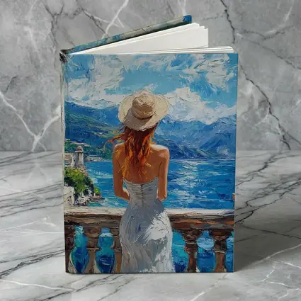 Woman On Balcony Mediterranean Sea Oil Painting