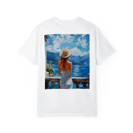 Woman On Balcony Mediterranean Sea Oil Painting