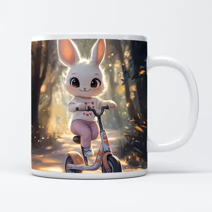 Cute Bunny Riding Scooter Forest Path