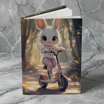 Cute Bunny Riding Scooter Forest Path