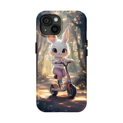 Cute Bunny Riding Scooter Forest Path
