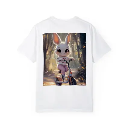 Cute Bunny Riding Scooter Forest Path