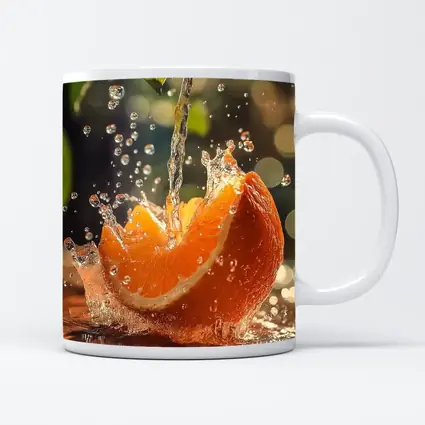 Fresh Orange Slice Water Splash Green Leaves