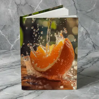 Fresh Orange Slice Water Splash Green Leaves