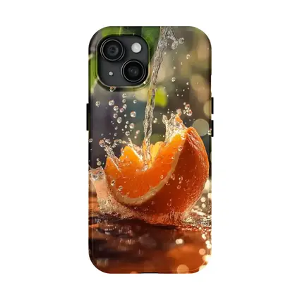 Fresh Orange Slice Water Splash Green Leaves