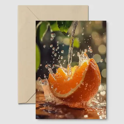 Fresh Orange Slice Water Splash Green Leaves