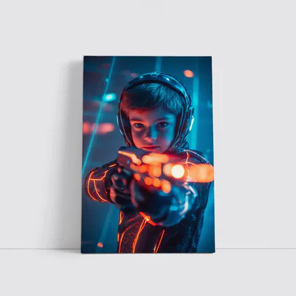Boy with Neon Laser Gun Cyberpunk Style